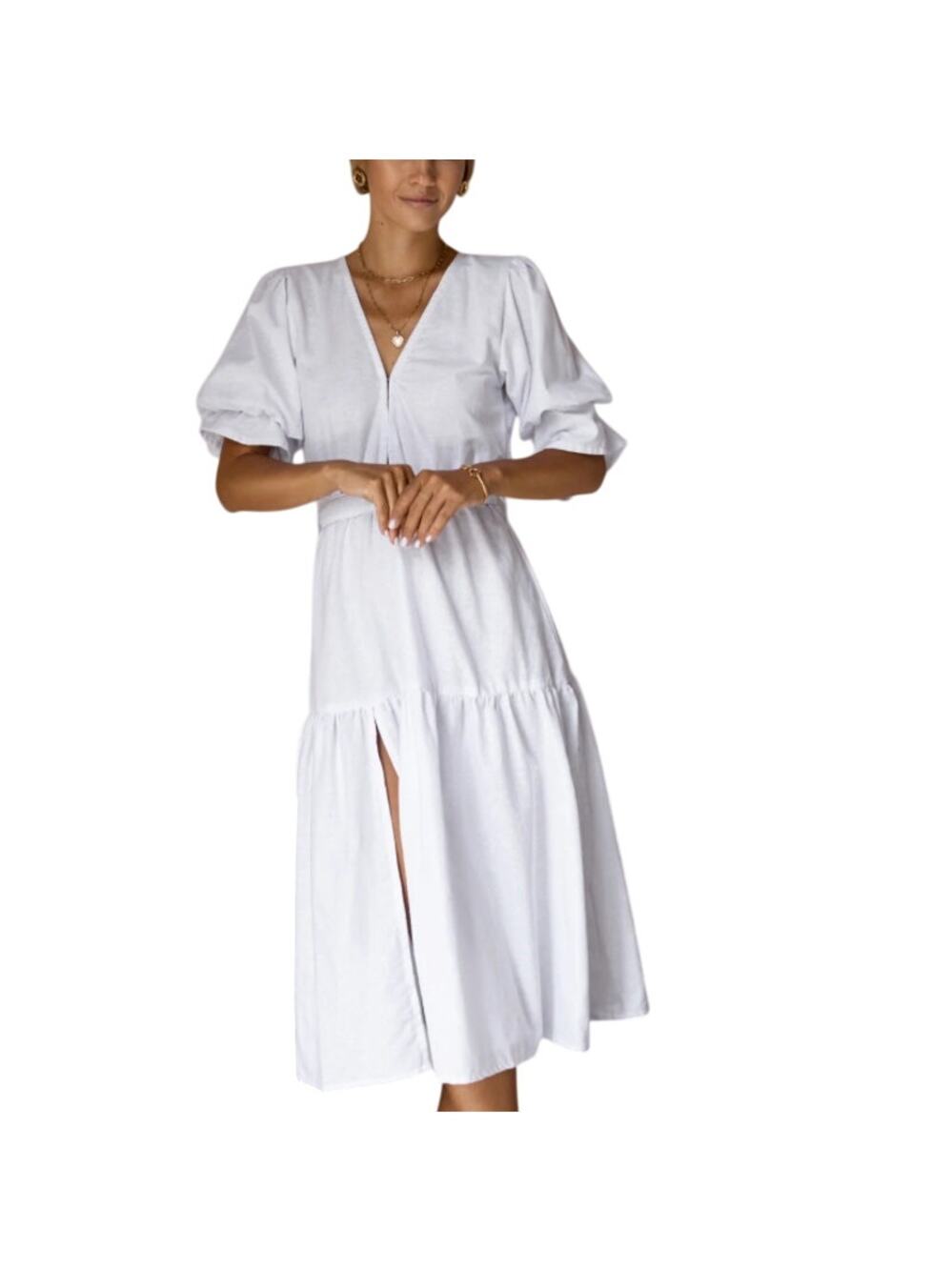 Bali Elf Handmade M White Peony Midi Dress 100% Cotton *flaw